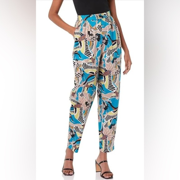 Terea by Andrea Pitter Pants - NWT Terea By Andrea Pitter High Waisted Crane Print Pants Enamel Blue Women’s L